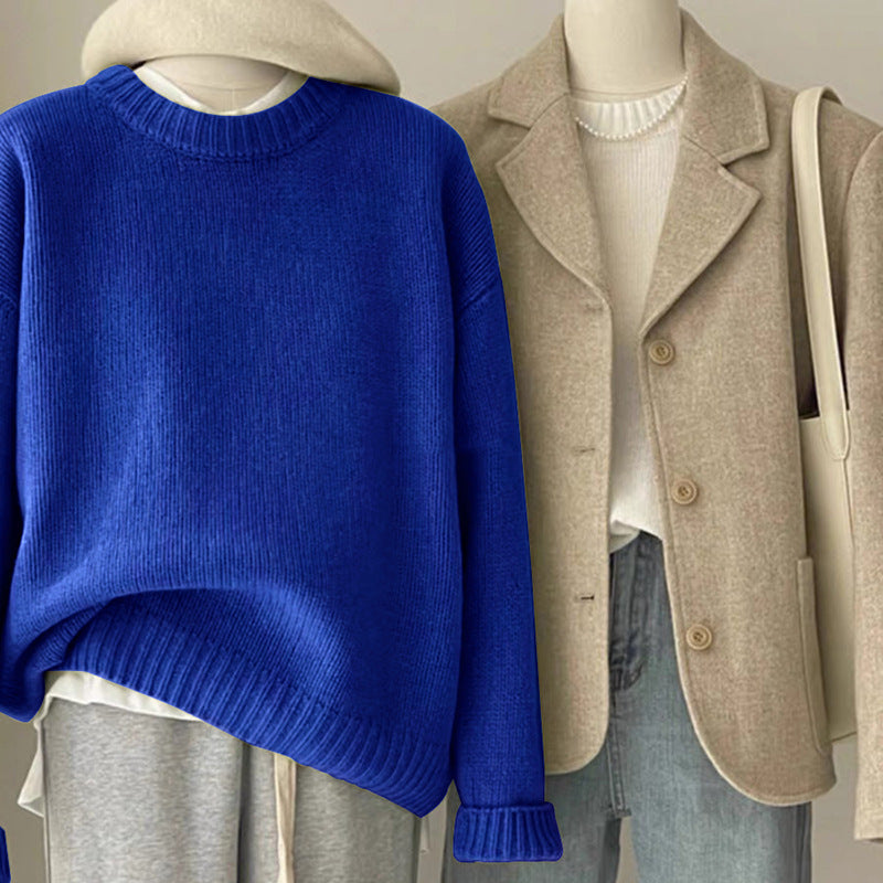 Retro Dark Green Sweater For Women Autumn And Winter Loose