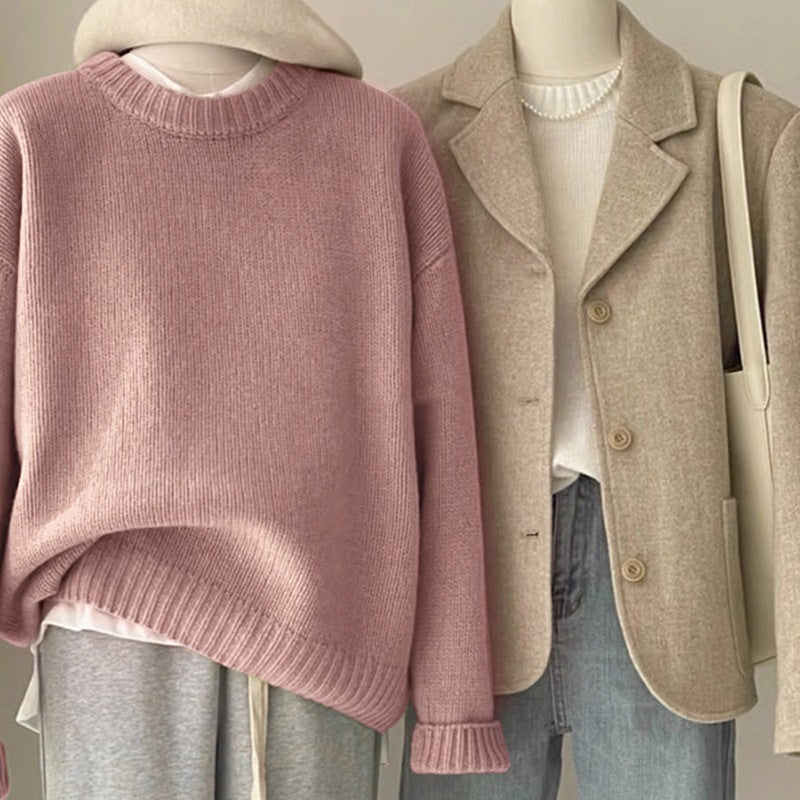 Retro Dark Green Sweater For Women Autumn And Winter Loose