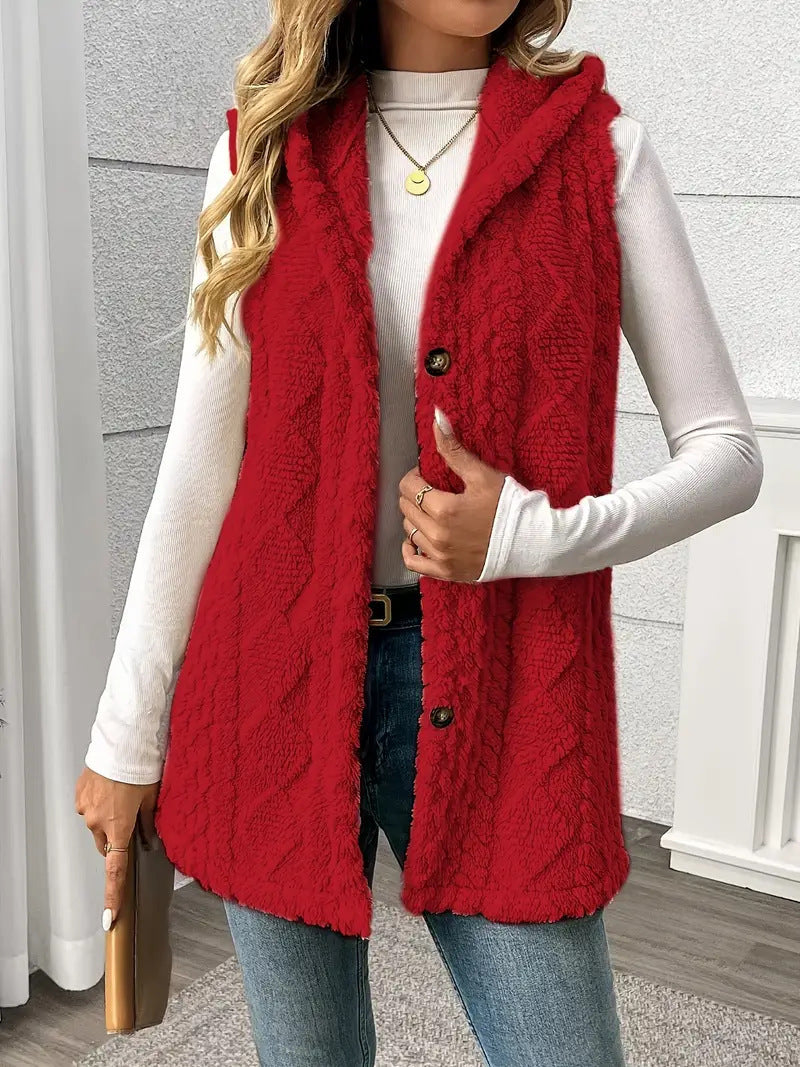 Solid Color Double-sided Plush Hooded Button Cardigan Casual Women Autumn And Winter Vest