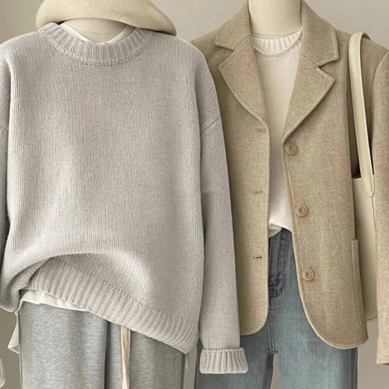 Retro Dark Green Sweater For Women Autumn And Winter Loose