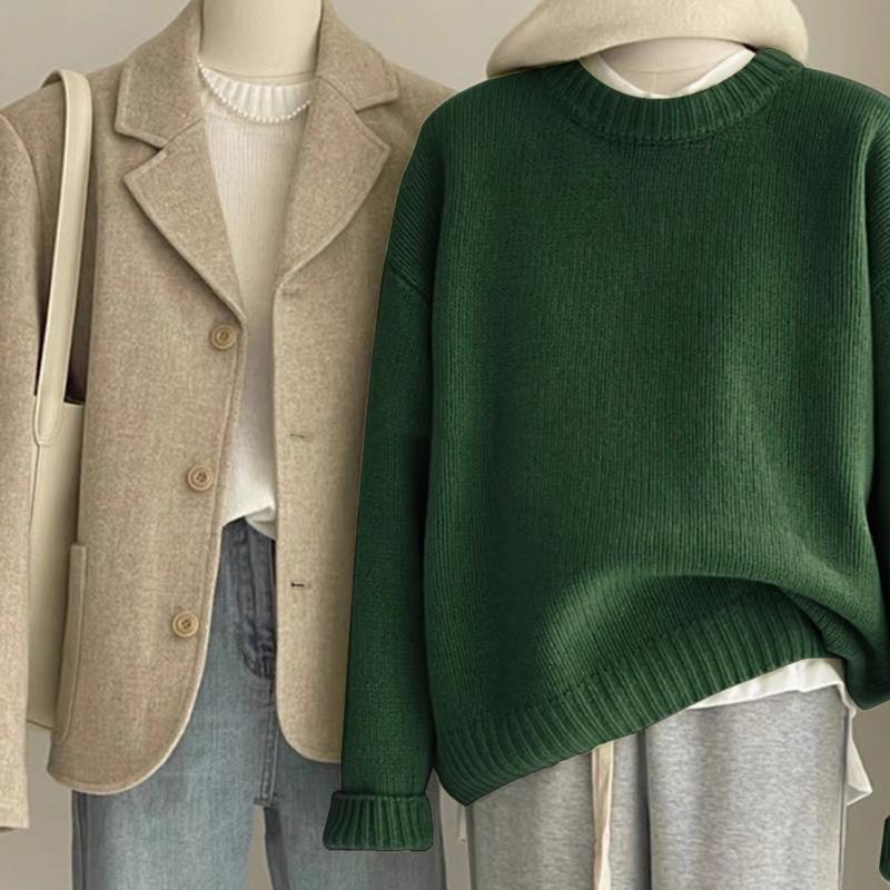 Retro Dark Green Sweater For Women Autumn And Winter Loose